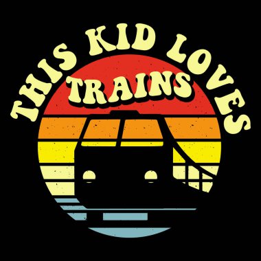 Bu çocuk komik tren istasyonunu seviyor. Tren yolu Retro klasik tren tişörtü tasarımı.