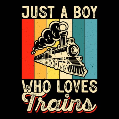 Trenleri seven bir çocuk komik tren istasyonu Retro klasik tren tişörtü tasarımı