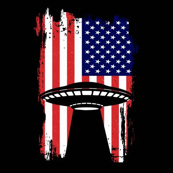 Amerikan Bayrağı Komik Retro Vintage UFO Uzaylı Tişörtü Tasarımı