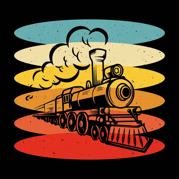 Komik Tren İstasyonu Retro Vintage Tren Tişörtü Tasarımı