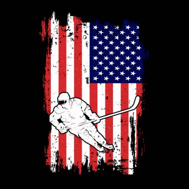 Amerikan Bayrağı Komik Spor Hokey Oyuncusu Hediye Eski Hokey Tişörtü Tasarımı 
