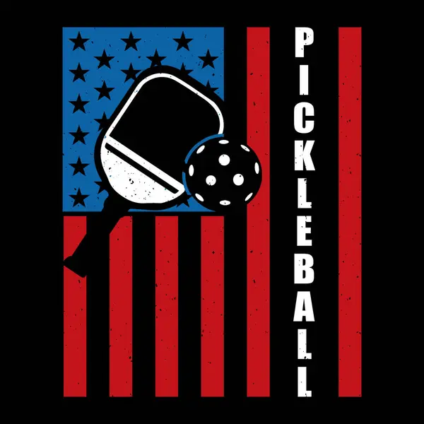 American Flag Funny Pickleball Player Sports Retro Vintage Pickleball Tişört Tasarımı
