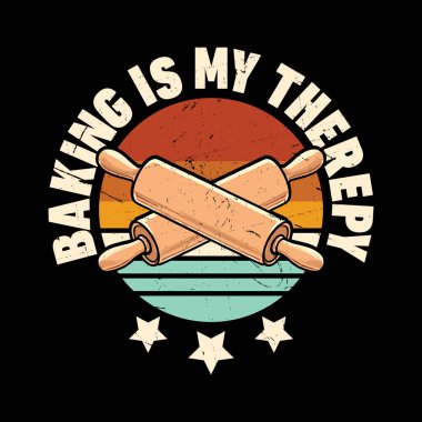 Pişirmek benim terapim. Komik Pişirme Retro Fırın Tişörtü Tasarımı.
