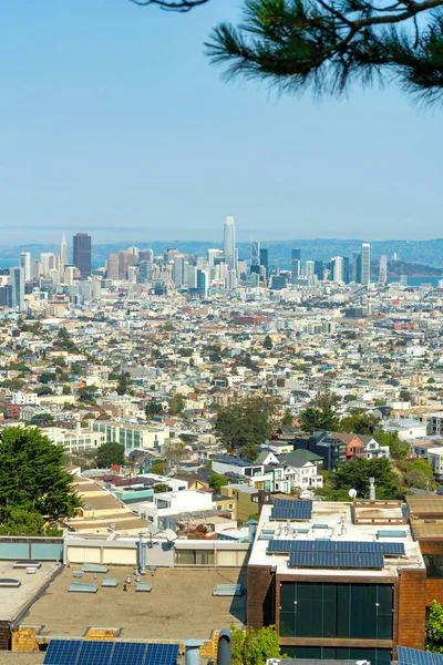 Řada Střech Popředí Centrem San Franciska Kalifornie Město Sluncem Osvětleném — Stock fotografie