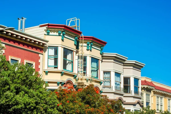 Řada Historických Domů Centru Města Okresů San Francisco Kalifornie Pozdním — Stock fotografie