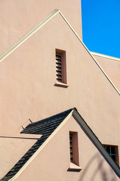 Row Double Gable Roofs Beige Orange Stucco House Facade Exterior — Stock Photo, Image