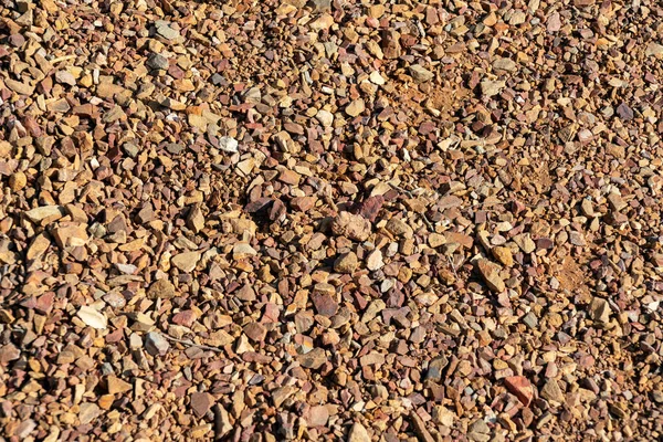 Rock garden or texture with small rocks and pebles in the desert on the ground in the wilderness for design purposes. In late afternoon sun with orange or adobe color pallet with grain pattern.