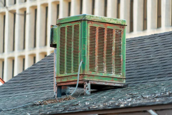 Swamp Cooler Air Condition System Rooftop Modern City Green Color — Zdjęcie stockowe
