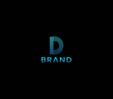 Siyah arkaplan ile D harfinin temiz ve modern doğrusal logo tasarımı - EPS10 Vektörü.