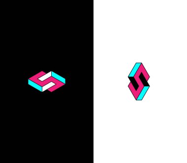 S veya SS harfleri veya CD kilitleme izometrik ilk dikey ve yatay alfabe simgesi logosu.