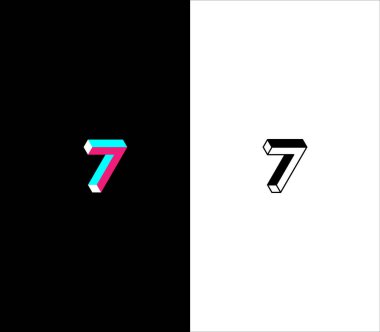 İmkansız 3D numara 7, ya da 77 logo tasarımı fikri, izometrik numaralandırma logosu tasarımı.