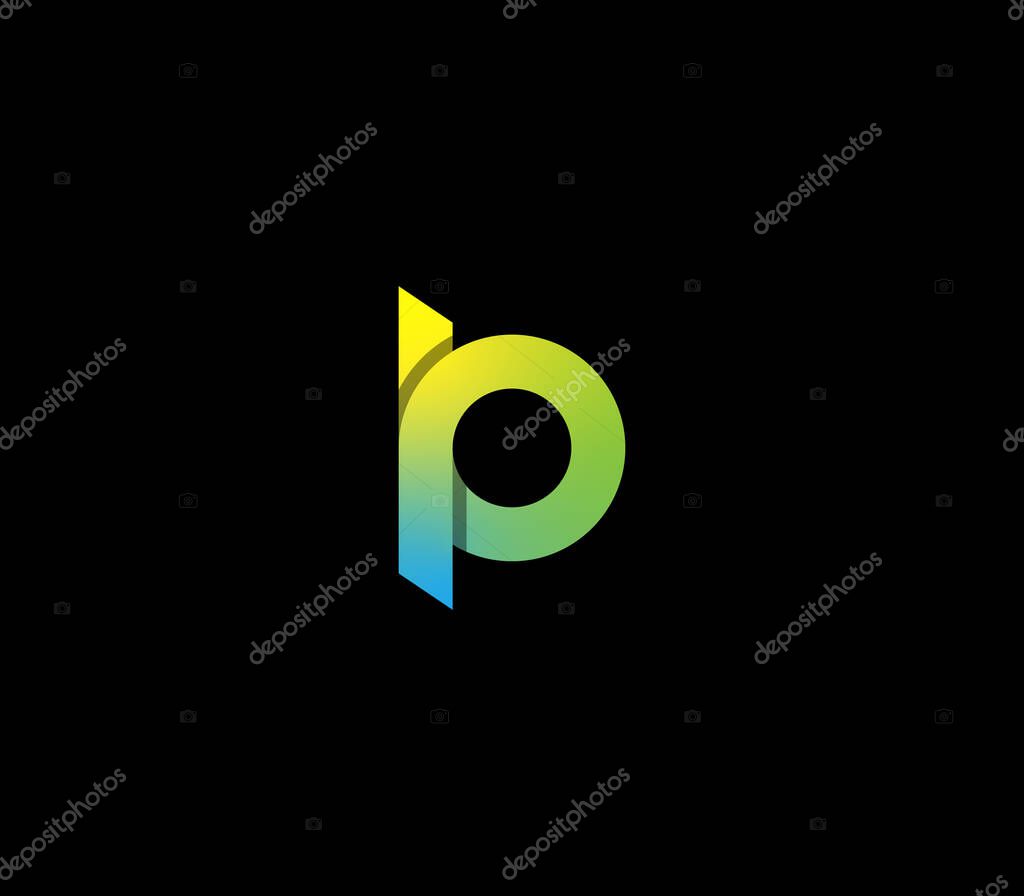 Colorful letter BP or PB minimal logo design template with black background.