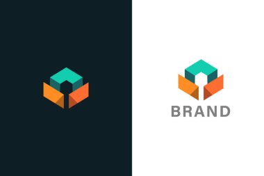 Modern Altıgen Kutu İnsanların logo tasarımı. Emlak için kullanışlı.