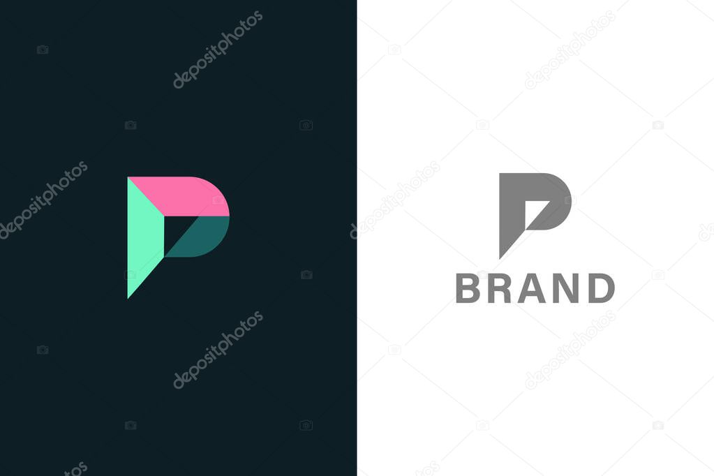 Geometric Letter P or PD Logo, Modern Minimalist P or PD Icon logo design with two backgrounds.