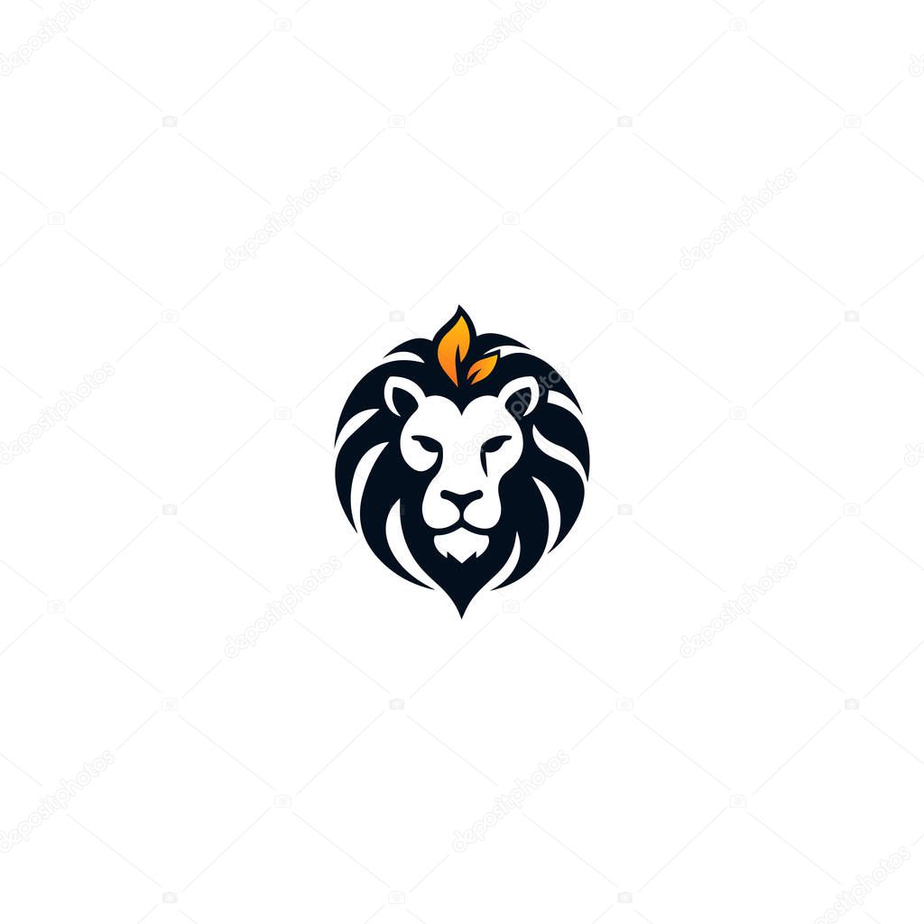 Lion Head Logo with Leaves with white background.