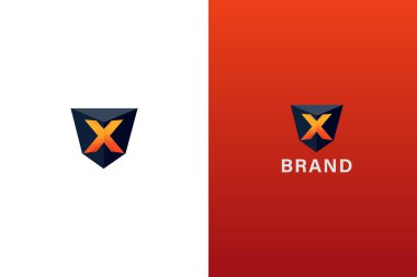 Harf X Kalkan Logosu Tasarımı, Güzel Gradyanlı Modern Rozet Logosu, Geometrik X Logosu.