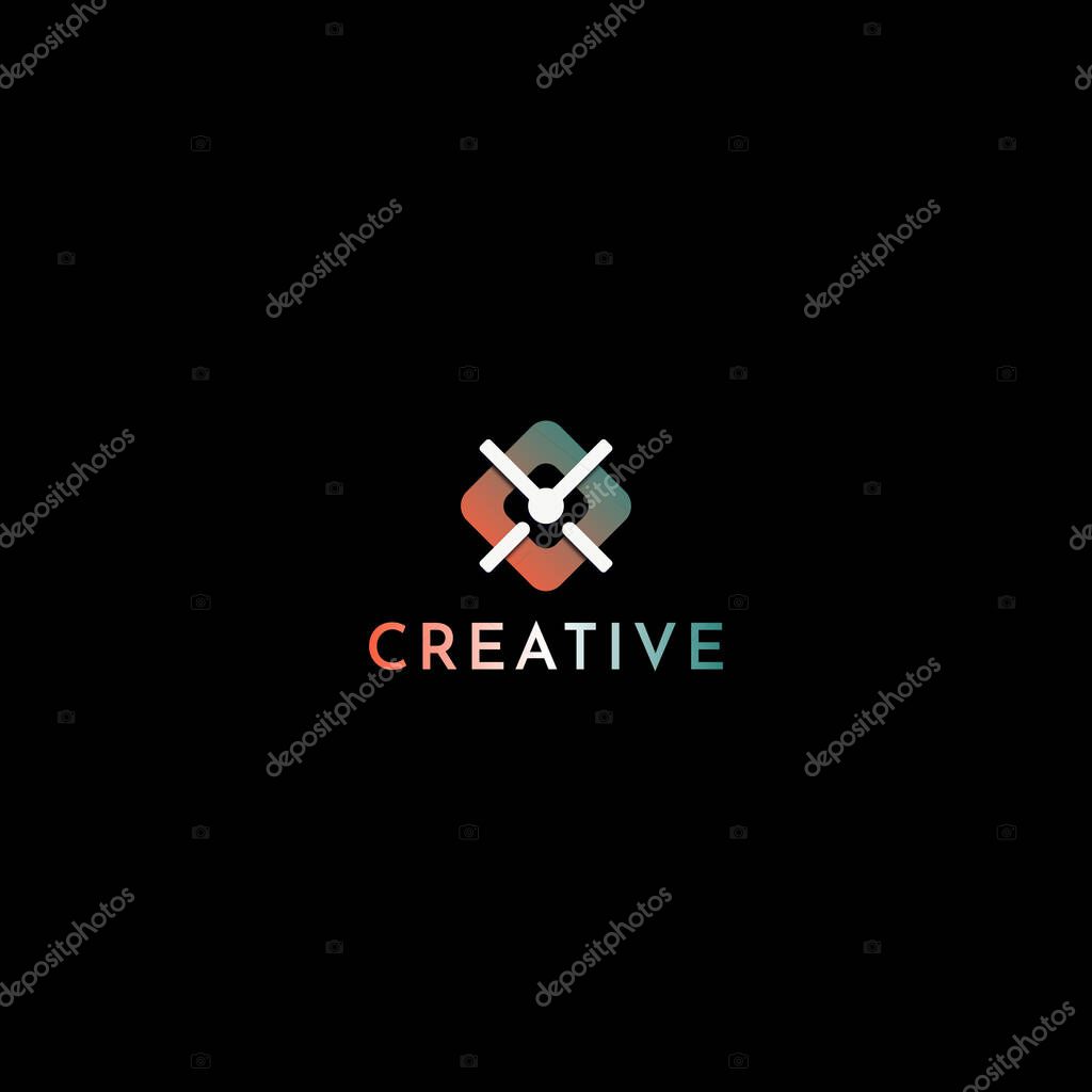 Abstract Geometric X Cross Iconic Logo, Creative Gradient Logo with black background.
