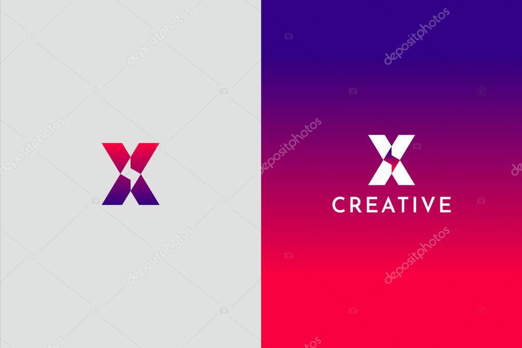 Energy letter X logo design with two different backgrounds.