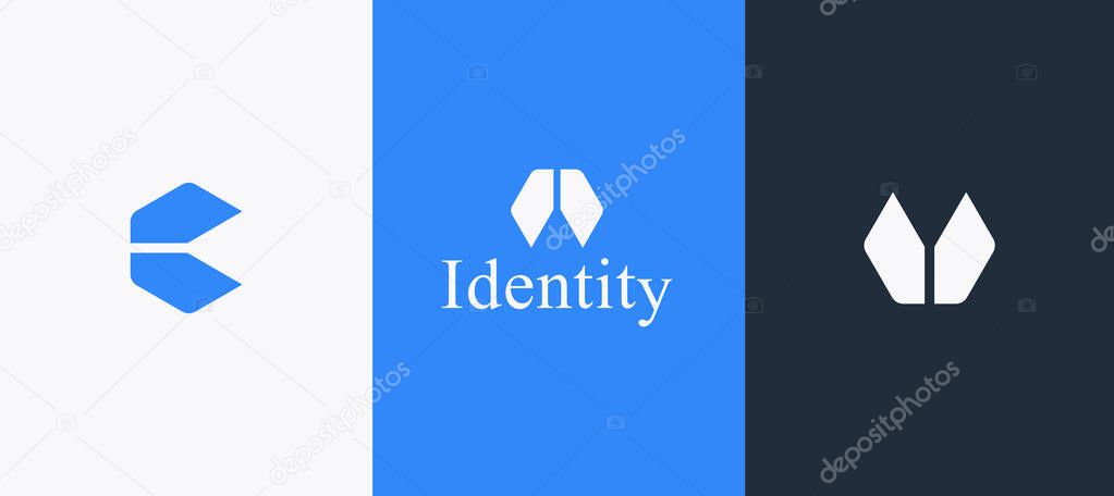 Geometric Letter C or A or V or U logo design with three background concept.