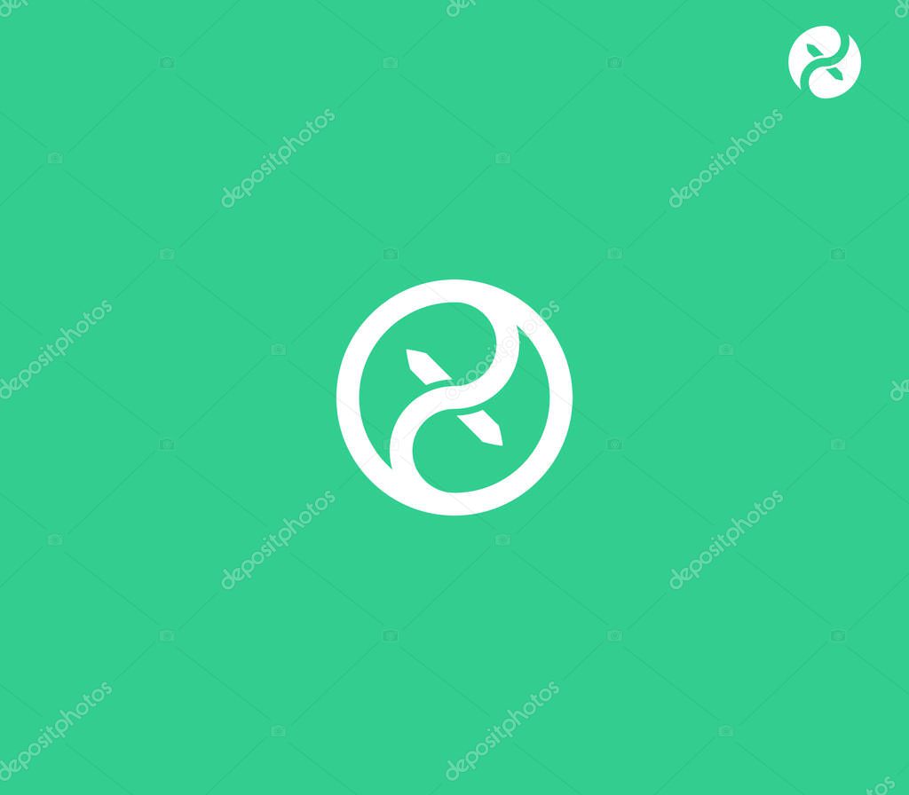 Ying Yang Letter X or  X leaf nature logo design with green background.