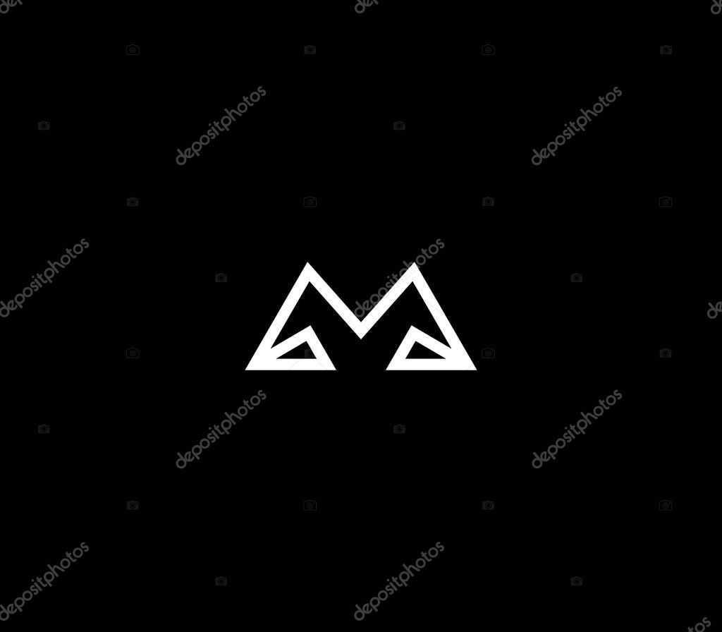 Letter M Mountain logo design with black background.