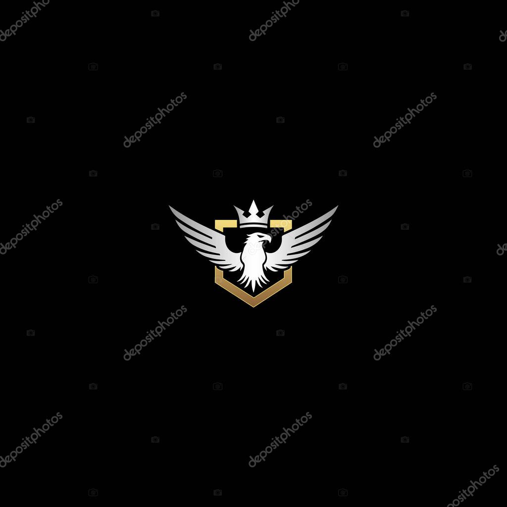 Majestic Crowned Eagle Shield Emblem with black background.