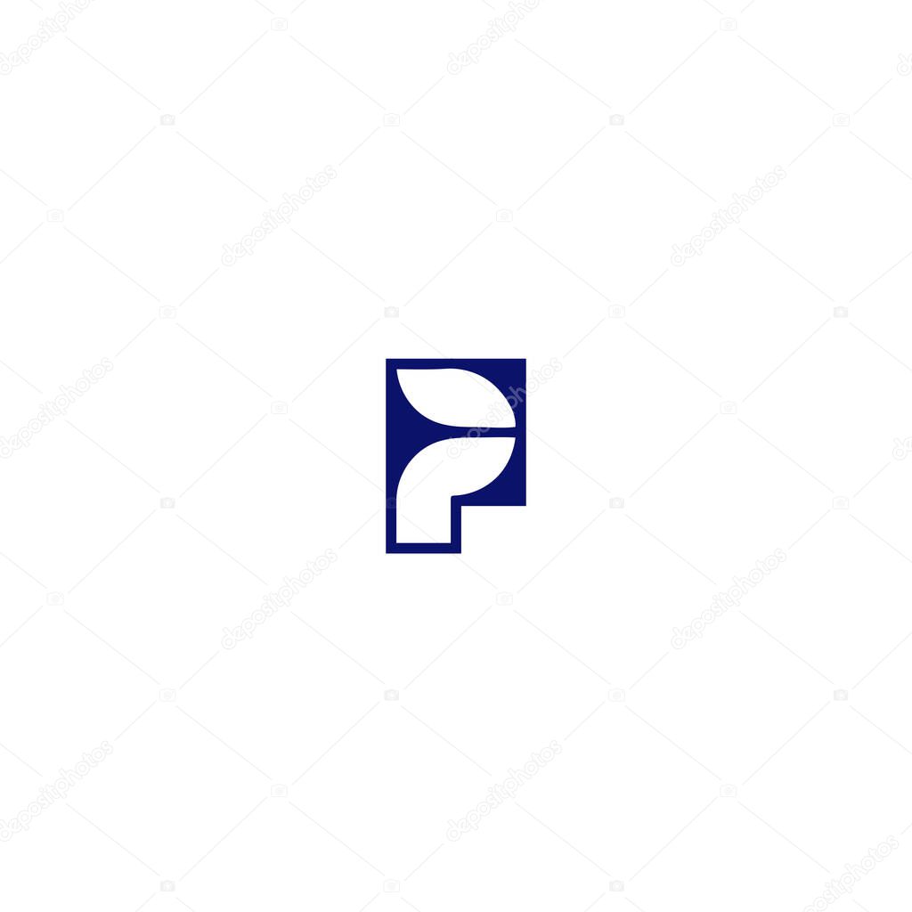 Modern Letter F or PF Leaf square monogram with white background.