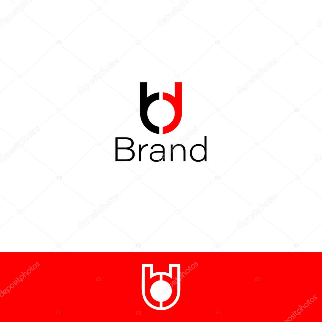 Letter BD Monogram with red and white backgrounds.