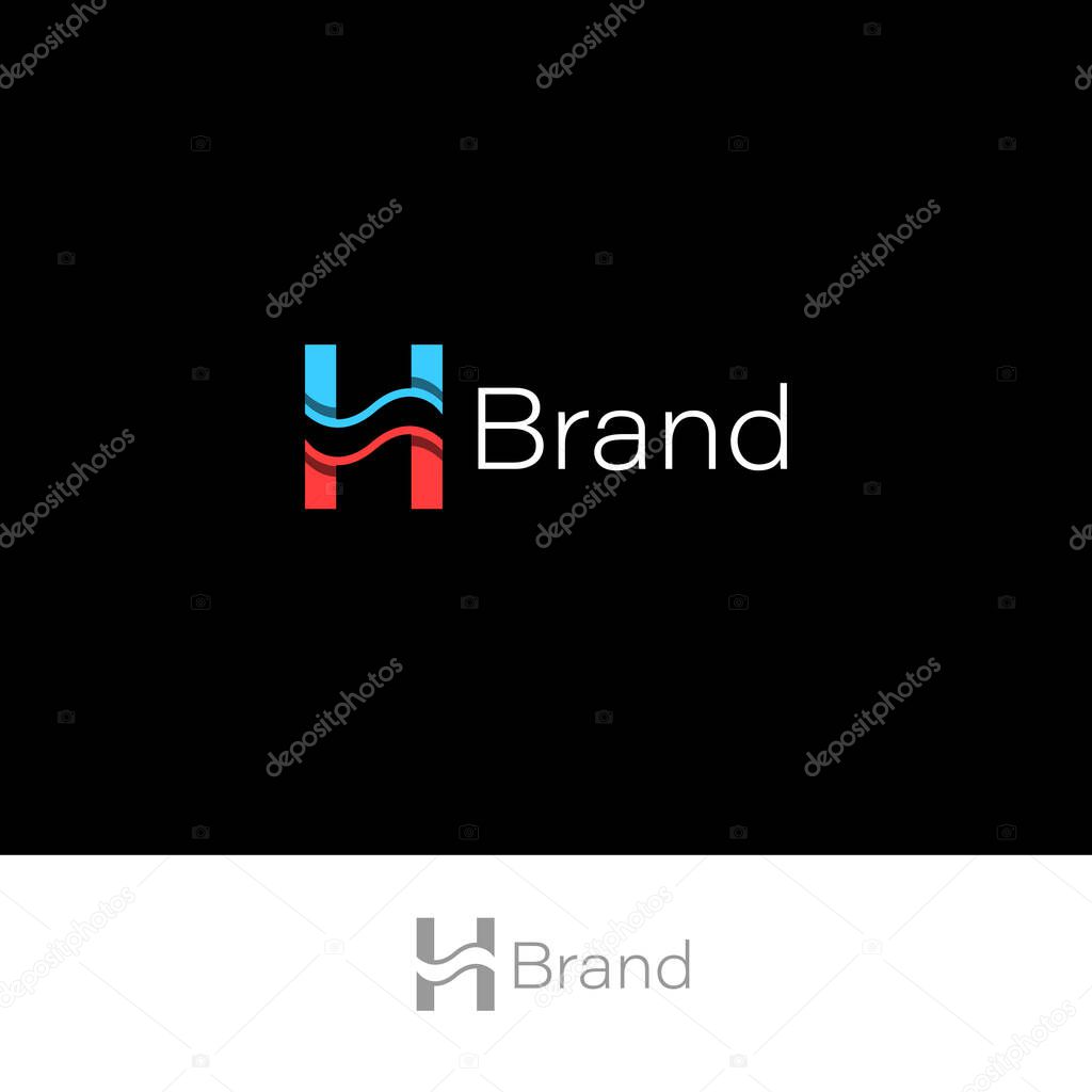 Letter H Wave Logo with black and white background.