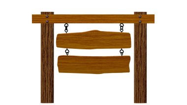 İmza, tahta, yön. Ahşap dokular. Mesajını yazmak için boşluk. İllüzyon. Ok işaret ediyor. Asma zincir. Beyaz arkaplan.