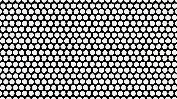 白い円の網は鋼鉄網の背景を打ち抜きました 黒い背景のイラスト 円形の穴が付いている黒いテルメッシュ — ストック写真