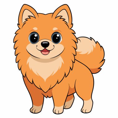 Beyaz arka planda şirin Pomeranya köpeği. Vektör illüstrasyonu.