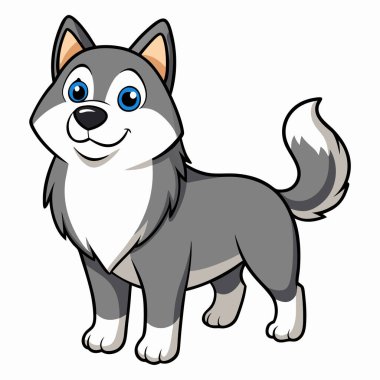 Beyaz arka planda Sibirya Husky karikatürü. Vektör illüstrasyonu.