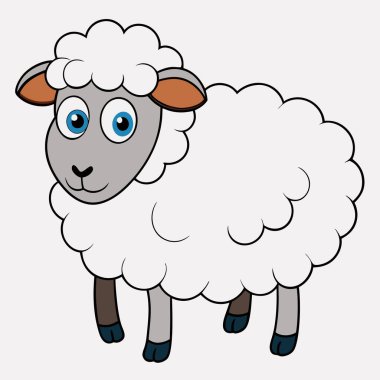 Koyun Çizgi Filmi Vektör İllüstrasyon Sahnesi Beyaz Arkaplan