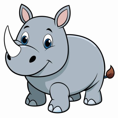 Gergedan Çizgi Filmi Vektör İllüstrasyon Sahnesi Beyaz Arkaplan