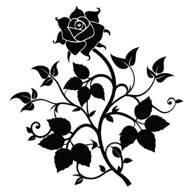 Siyah Gül Siluet Vektör İllüstrasyon Siyah Gül Siluet Görüntü Beyaz Arkaplanda
