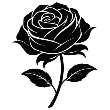 Siyah Gül Siluet Vektör İllüstrasyon Siyah Gül Siluet Görüntü Beyaz Arkaplanda