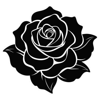 Siyah Gül Siluet Vektör İllüstrasyon Siyah Gül Siluet Görüntü Beyaz Arkaplanda