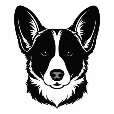 Corgi dog Baş Siluet Vektör illüstrasyonunun ön görünümü Beyaz Arkaplan