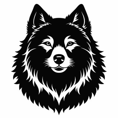 Samoyed köpek baş siluet Vektör illüstrasyonunun ön görünümü Beyaz Arkaplan