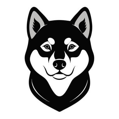 Shiba Inu köpeği Baş Siluet Vektör illüstrasyonunun Öngörünümü Beyaz Arkaplan