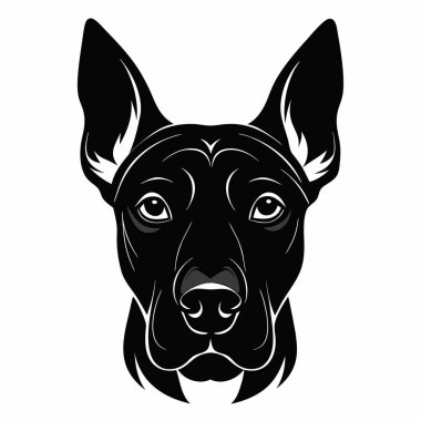 Thai Ridgeback köpeği baş siluet Vektör illüstrasyonunun ön görünümü Beyaz Arkaplan