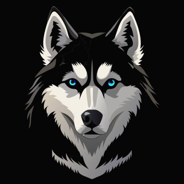 Sibirya Husky Köpek Başı Şekil Vektörü İllüstrasyonu