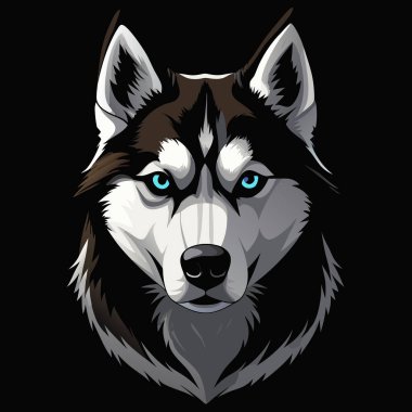 Sibirya Husky Köpek Başı Şekil Vektörü İllüstrasyonu