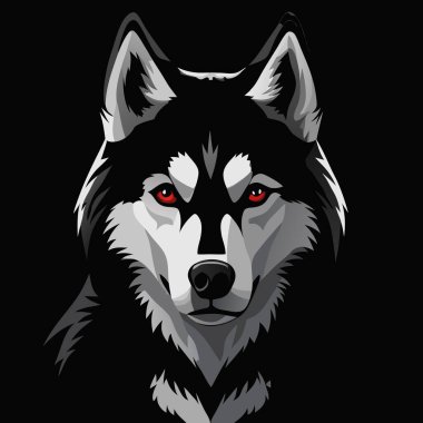 Sibirya Husky Köpek Başı Şekil Vektörü İllüstrasyonu