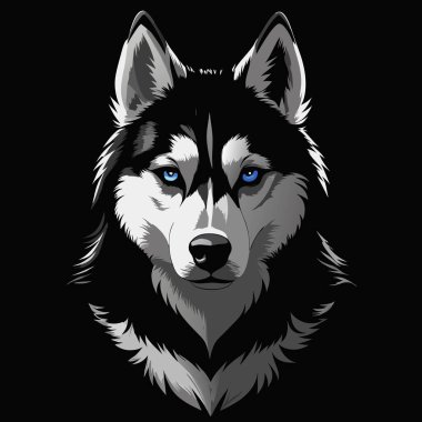 Sibirya Husky Köpek Başı Şekil Vektörü İllüstrasyonu