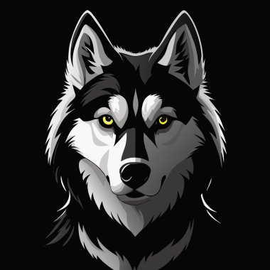 Sibirya Husky Köpek Başı Şekil Vektörü İllüstrasyonu