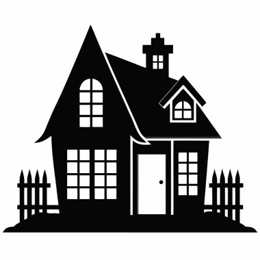 Beyaz arkaplanı olan ev, vektör illüstrasyonu