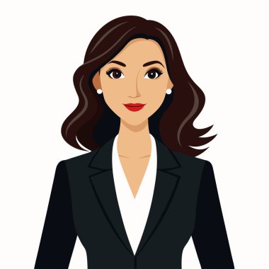 İş kadını portresi, ofis vektörü illüstrasyonunda bilgisayarda birlikte çalışan insanların portresi 