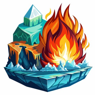 Dünya, doğanın arka planında yüksek sıcaklıkta, küresel ısınma ile yanıyor. Vektör illüstrasyonu.